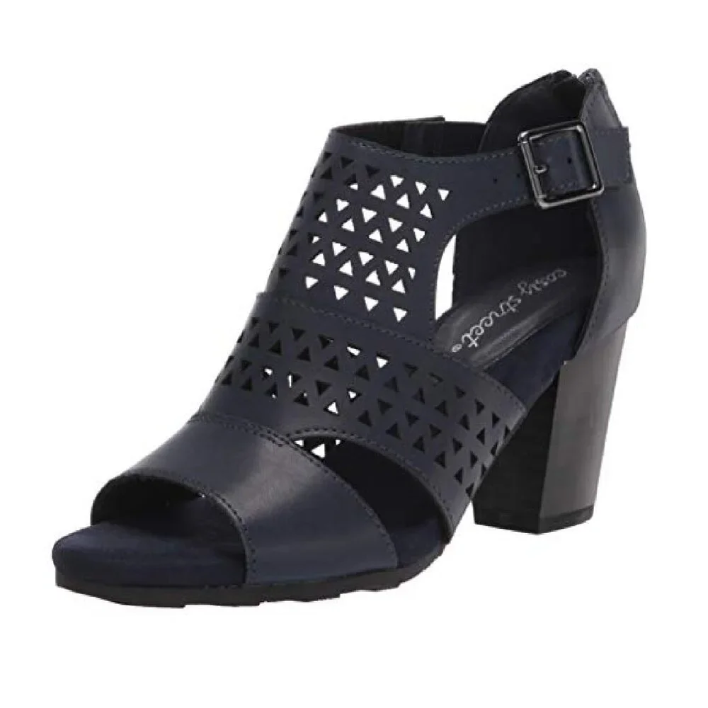 Easy Street Women's Block Heel Sandal Heeled, Navy, 7 Wide
